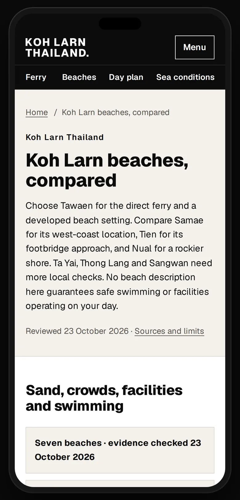 Our beach comparison on a phone, with what is still unverified said plainly.