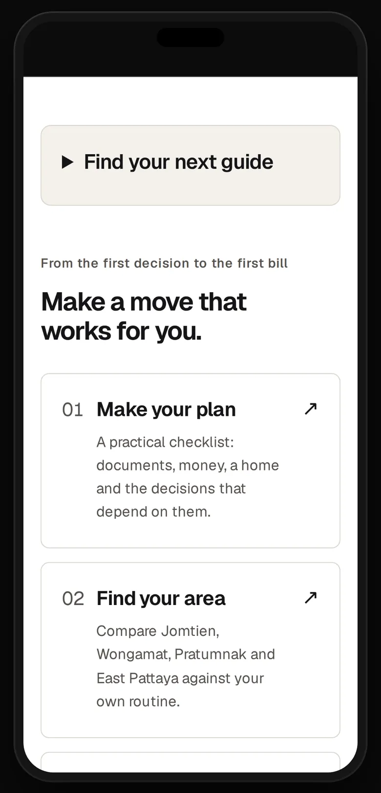 Our guide finder on a phone: “Make a move that works for you”, in four steps.