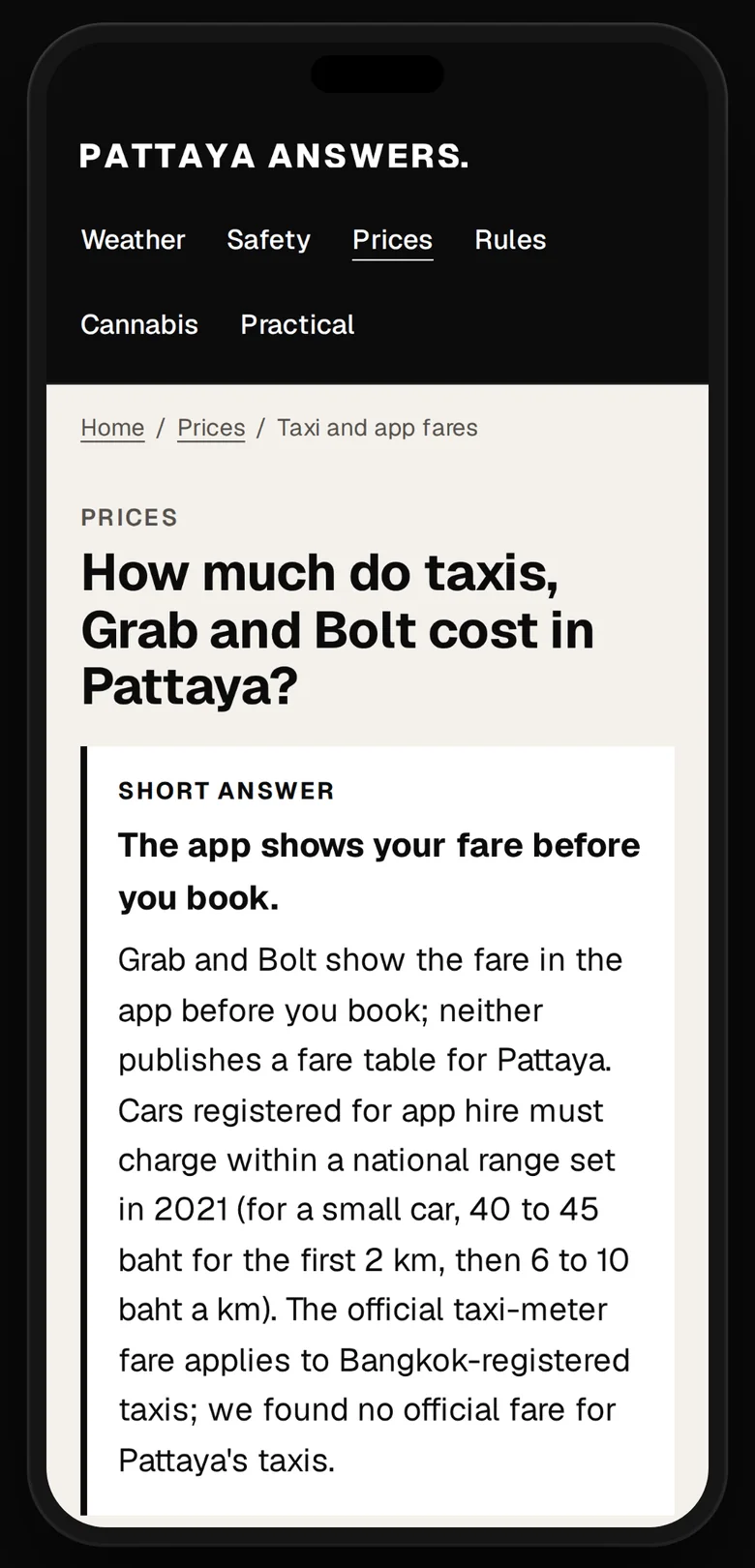 ค่าโดยสารแท็กซี่ Grab และ Bolt ในพัทยาบนโทรศัพท์: แอปแสดงค่าโดยสารก่อนจอง