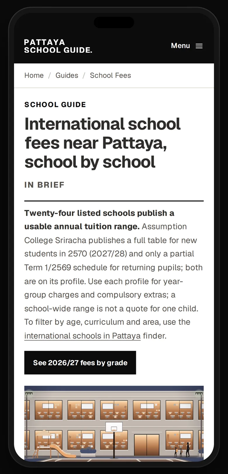 International school fees near Pattaya on a phone, school by school, in brief.